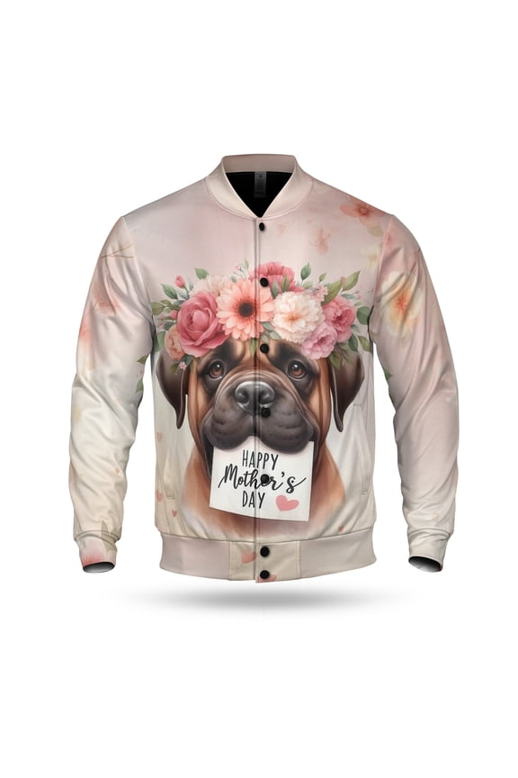 Happy Mother's Day Bullmastiff with Flower Crown All Over Print 3D Baseball Jacket Dog Lover Bomber Jacket Softball - 13004