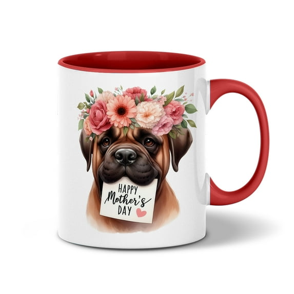Happy Mother's Day Bullmastiff with Flower Crown and Greeting Card 11oz Accent Two-tone Mug Dog Lover Coffee Tea Cup - 13004