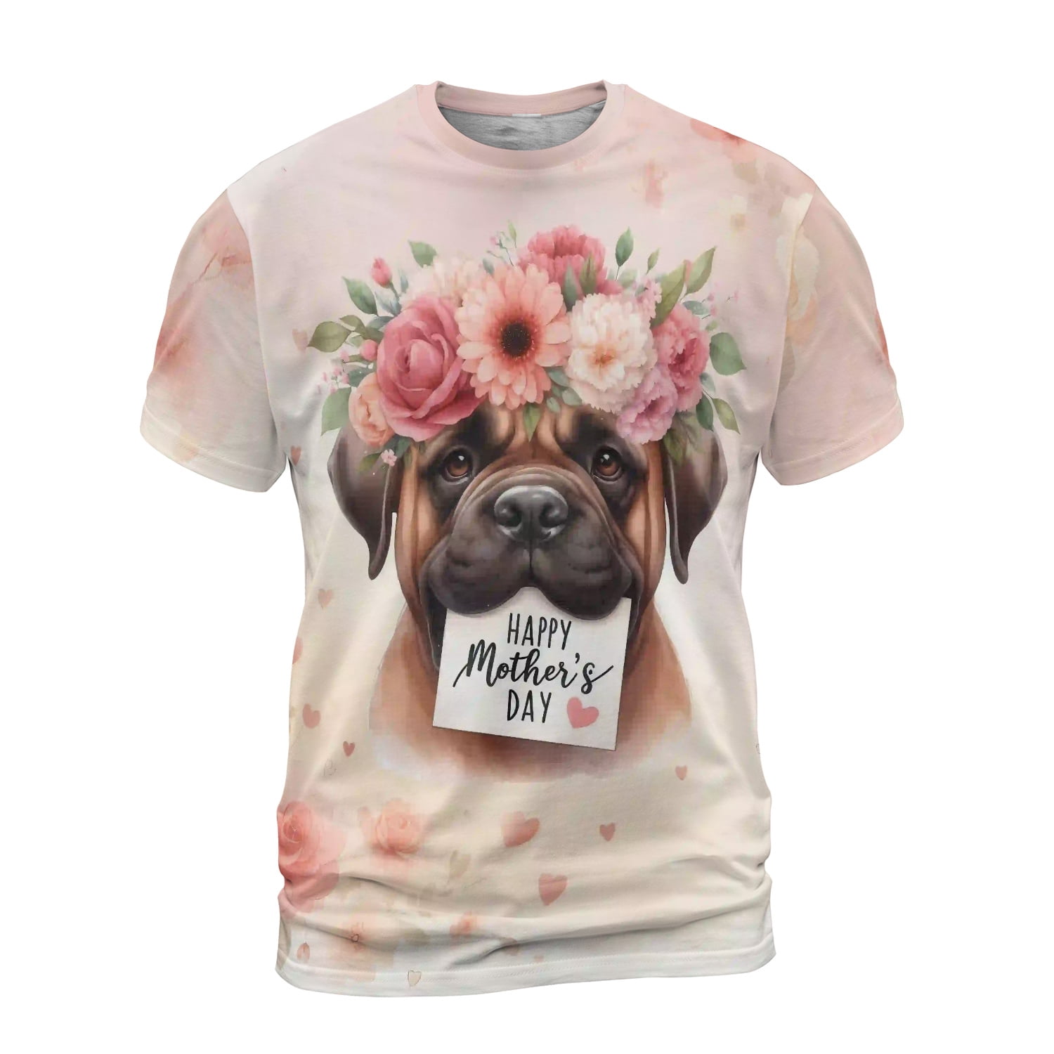 Happy Mother's Day Bullmastiff with Flower Crown and Greeting Card All Over Print 3D Shirt Unisex Merch Dog Lover - 13004