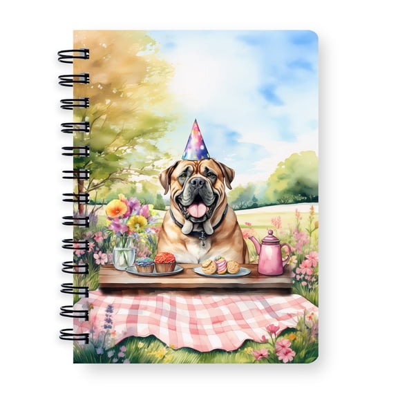 Happy Mother's Day Bullmastiff with Sweets and Flowers at a Picnic Spiral Bound Journal Dog Lover 5x7in Spiral Notebook - 13005