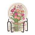 thumbnail image 1 of Happy Mother's Day Bunch Of Flowers 6 Pcs Drink Coasters with Holder Absorbent Coasters Woven Coasters for Drinks Table Desk Protection Home Decor, 1 of 7