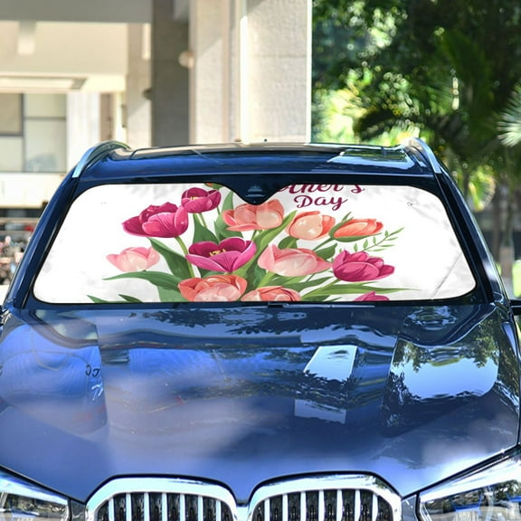 Happy Mother's Day Bunch Of Flowers Automotive Front Car Windshield Sun Shade Reflector Foldable for Front Fit for Cars Truck SUVs