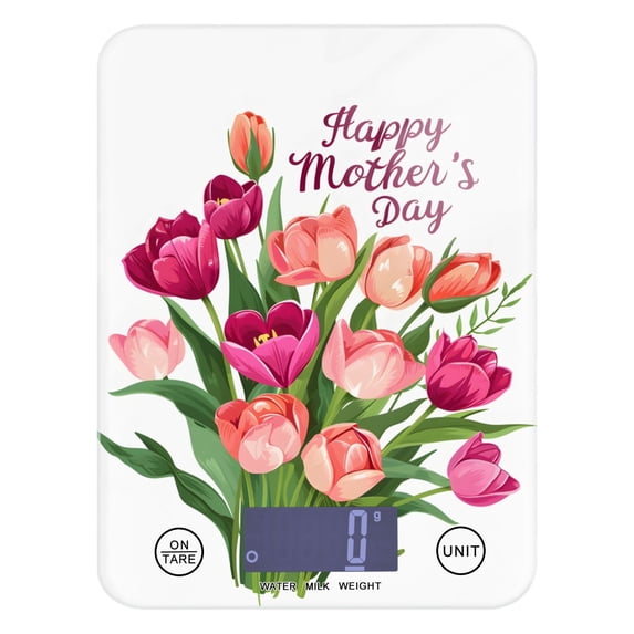 Happy Mother's Day Bunch Of Flowers Food Scale Digital Kitchen Scale Waterproof Tempered Glass Tare Function 11 lb for Baking Cooking Meal Prep