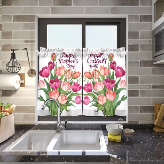 Happy Mother's Day Bunch Of Flowers Kitchen Curtains Half Tier Curtain 2 Rod Pockets Bathroom Bedroom Cupborad Living Room 27"x24"