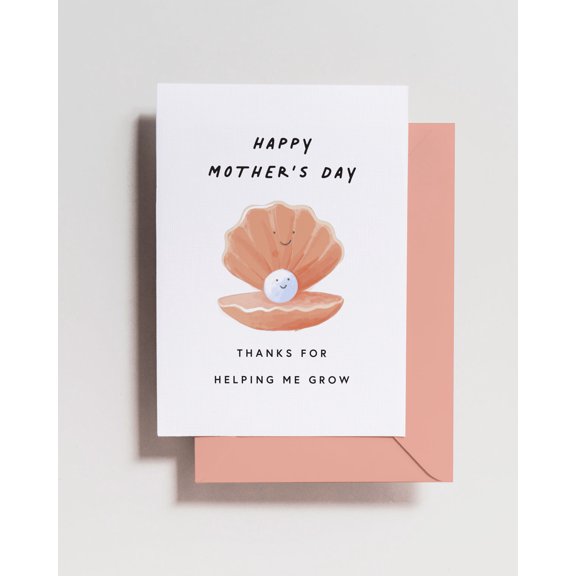 Happy Mother's Day Card "Thanks for Helping Me Grow" Shell Design Blank Inside with Envelope Included Perfect for Celebrating Moms and Mother Figures