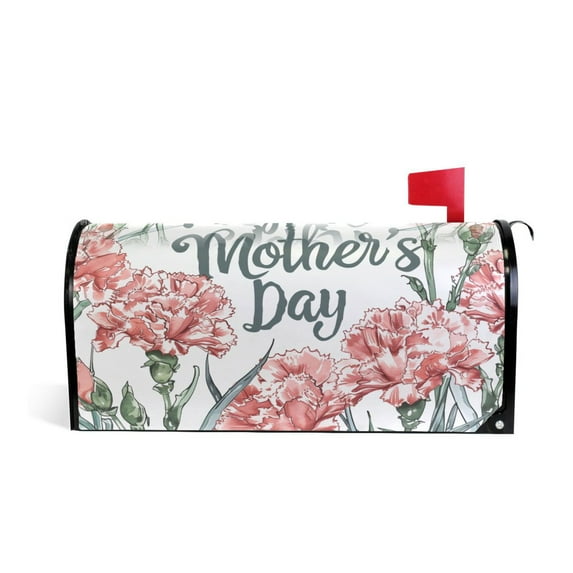 Happy Mother's Day Carnation Flowers Mailbox Covers Magnetic Post Box Cover Wraps Standard Size 25.5"x21" Waterproof Home Garden Yard Outside Decor