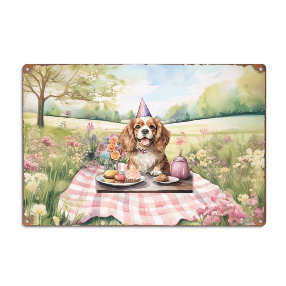 Happy Mother's Day Cavalier King Charles Spaniel with Sweets and Flowers at a Picnic Horizontal Metal Aluminum Sign Dog Lover Gifts Wall Art Home Decor - 13005