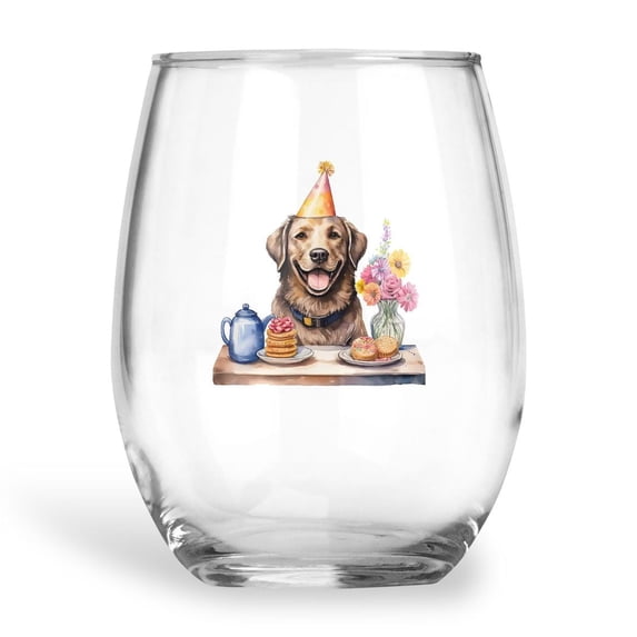Happy Mother's Day Chesapeake Bay Retriever with Sweets and Flowers at a Picnic 15oz Stemless Wine Glass Mug Chessie Dog Lover Wine Glasses Cup - 13005