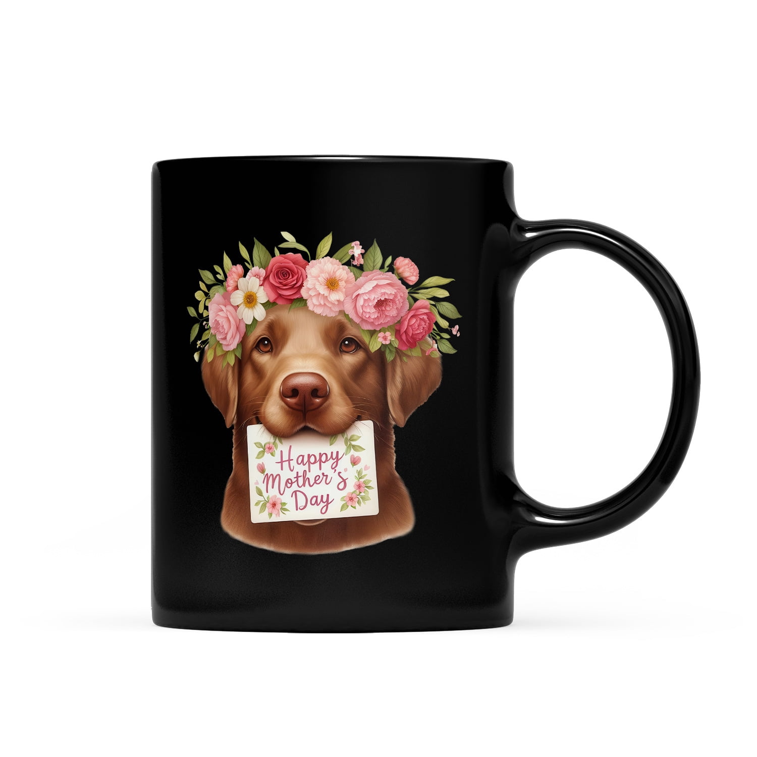Happy Mother's Day Chesapeake Bay Retriever with Flower Crown and Greeting Card Mug Chessie Dog Lover Coffee Tea Cup - 13004