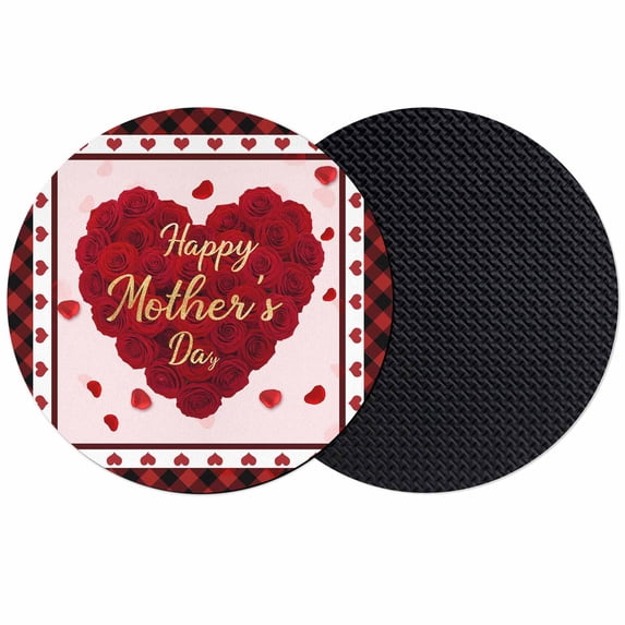 Happy Mother's Day Coasters Set of 2, Absorbent Coasters for Drinks, Red Roses Love Hearts Buffalo Plaid Coaster for Desk Coffee Table Protection, Home Decor House Warming Gifts 4"