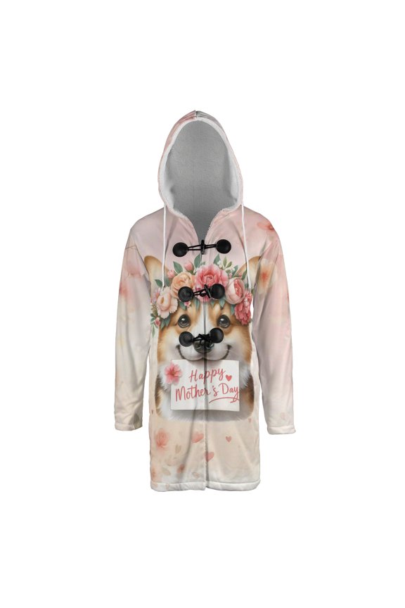 Happy Mother's Day Corgi with Flower Crown All Over Print 3D Hooded Duffle Toggle Coat Welsh Corgi Dog Lover Gifts Idea - 13004