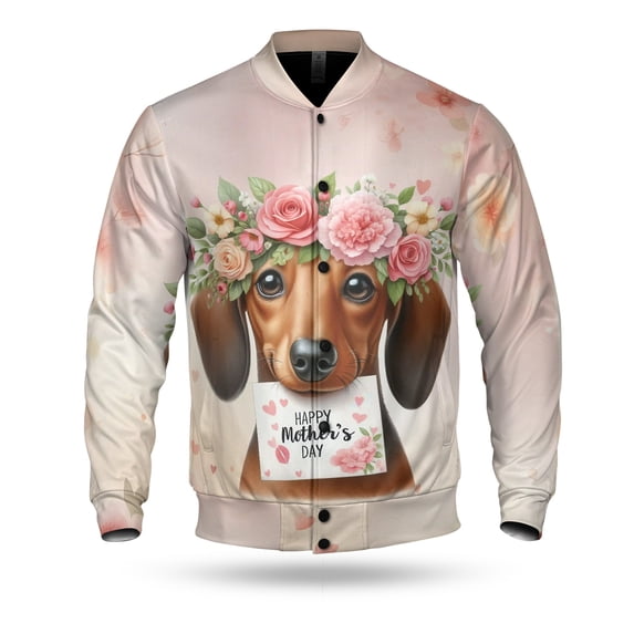 Happy Mother's Day Dachshund with Flower Crown All Over Print 3D Baseball Jacket Wiener Dog Lover Gifts Idea Bomber Jacket Softball - 13004