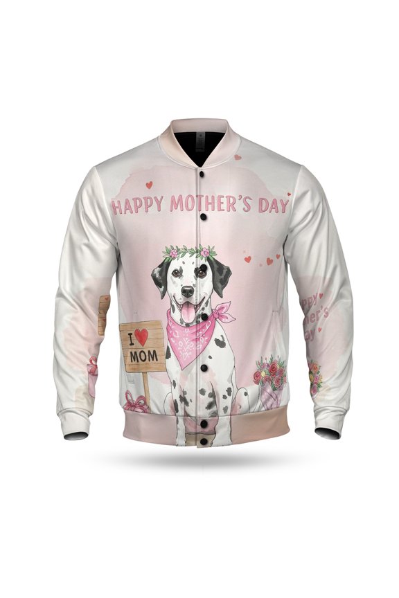 Happy Mother's Day Dalmatian Love Dog Mom Heart Flower All Over Print 3D Baseball Jacket Dog Lover Bomber Jacket Softball - 12004