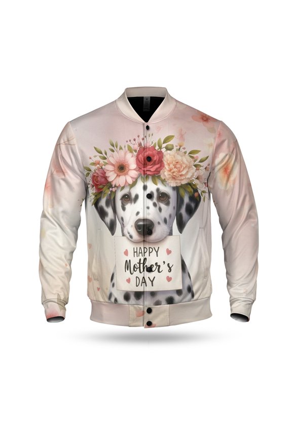 Happy Mother's Day Dalmatian with Flower Crown All Over Print 3D Baseball Jacket Dog Lover Bomber Jacket Softball - 13004