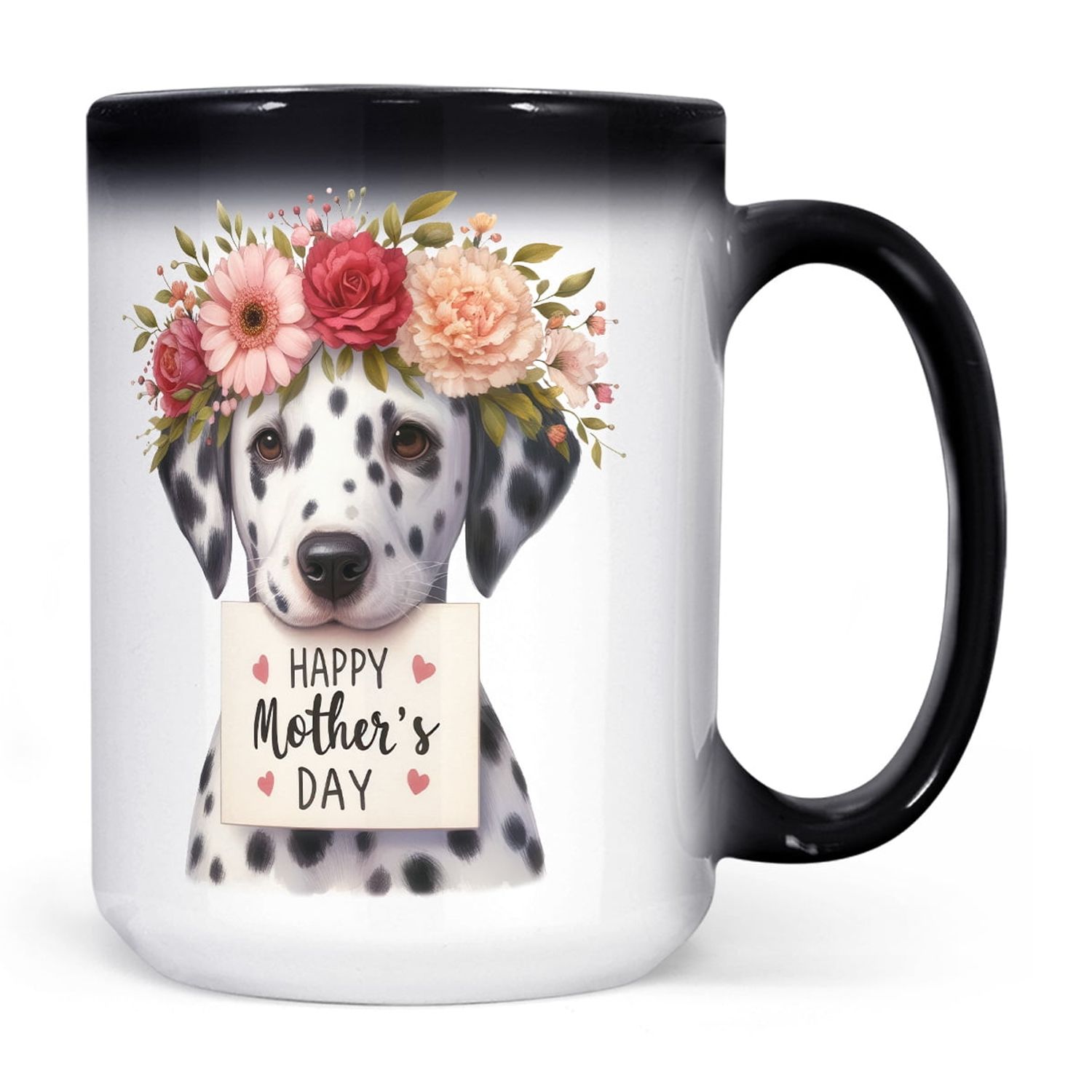Happy Mother's Day Dalmatian with Flower Crown and Greeting Card Heat Color Changing Mug Dog Lover Magic Coffee Mug - 13004