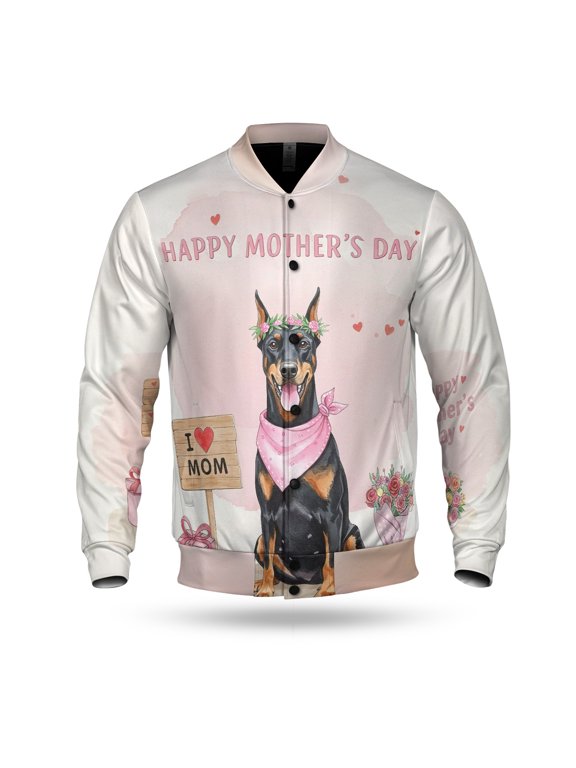 Happy Mother's Day Doberman Pinscher Love Dog Mom Heart Flower All Over Print 3D Baseball Jacket Doberman Dog Lover Gifts Bomber Jacket Softball - 12004