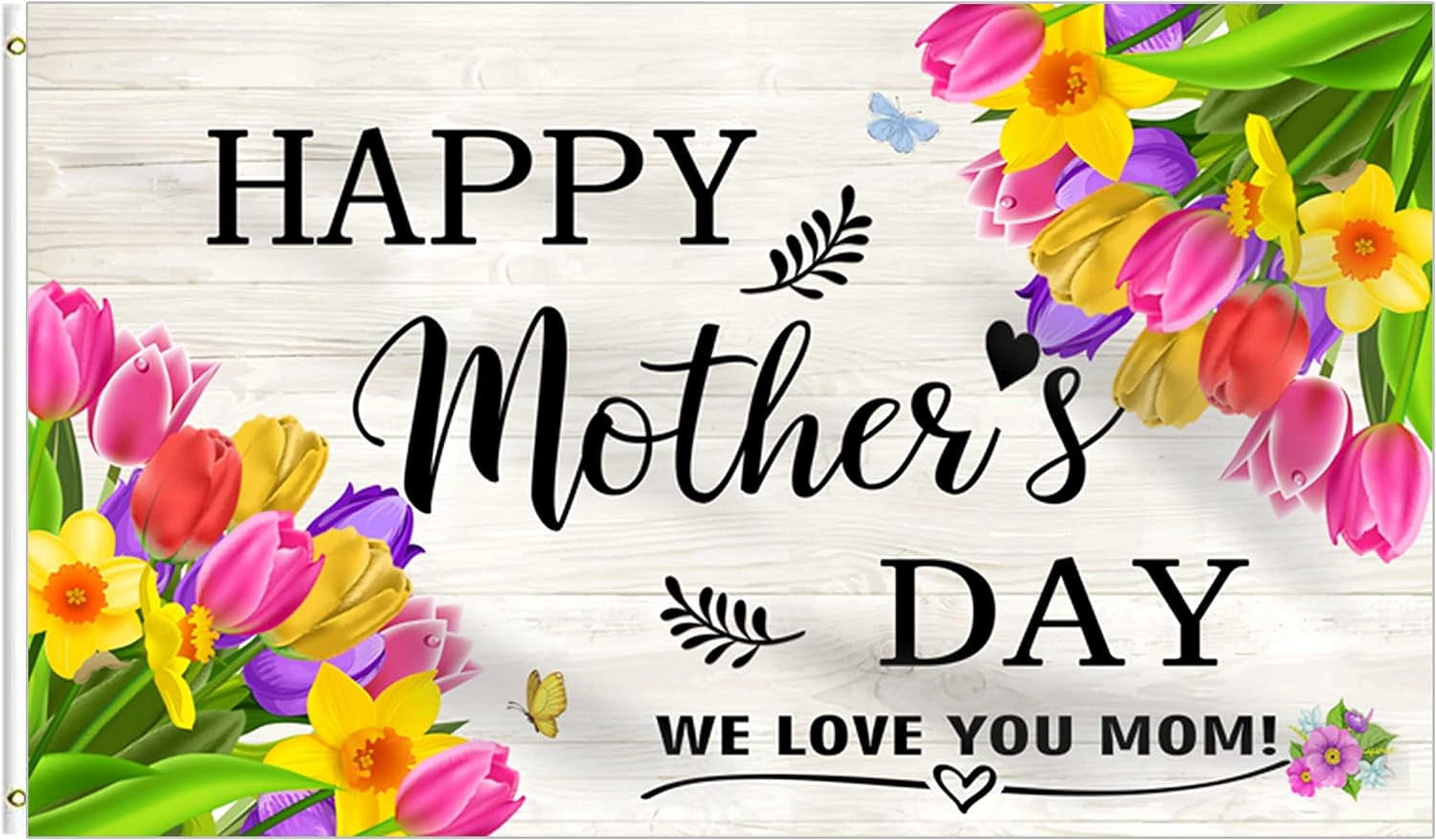 Happy Mother's Day Flag 3x5 Ft Tulip Flowers Flag, We Love You Mom Flag ...