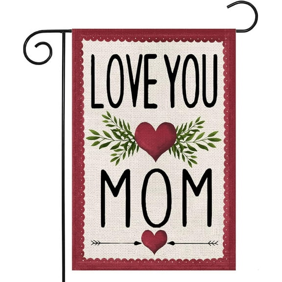Happy Mother's Day Garden Flags for Outside 12x18 Inch Double Sided,LOVE YOU MOM with Love Heart Small Yard Flags,Gift for Mom Grandmom Spring Decoration for Farmhouse Patio Outdoor