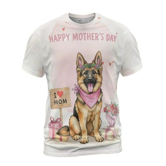 Happy Mother's Day German Shepherd Love Dog Mom Heart Flower All Over Print 3D Shirt Unisex Merch Alsatian Dog Lover Gifts - 12004
