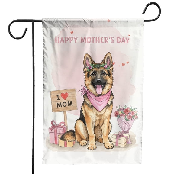 Happy Mother's Day German Shepherd Love Dog Mom Heart Flower Garden Flag 12x18in Double Sided Alsatian Dog Lover Gifts Outdoor Decor - 12004