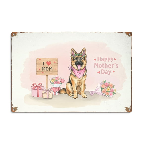 Happy Mother's Day German Shepherd Love Dog Mom Heart Flower Horizontal Metal Aluminum Sign Alsatian Dog Lover Gifts Wall Art Home Decor - 12004