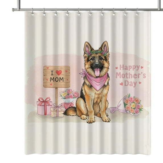 Happy Mother's Day German Shepherd Love Dog Mom Heart Flower Shower Curtain Alsatian Dog Lover Gifts Waterproof Bathroom Bathtub Curtain - 12004