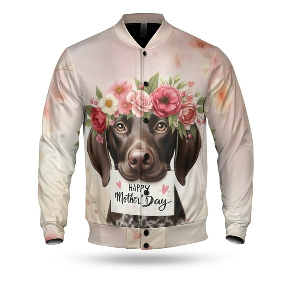 Happy Mother's Day German Shorthaired Pointer with Flower Crown All Over Print 3D Baseball Jacket GSP Lover Dog Gift Bomber Jacket Softball - 13004