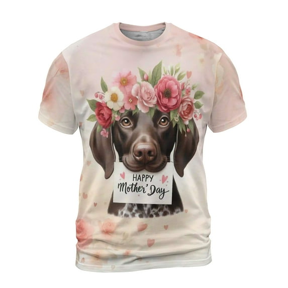 Happy Mother's Day German Shorthaired Pointer with Flower Crown and Greeting Card All Over Print 3D Shirt Unisex Merch GSP Lover Dog Gift - 13004