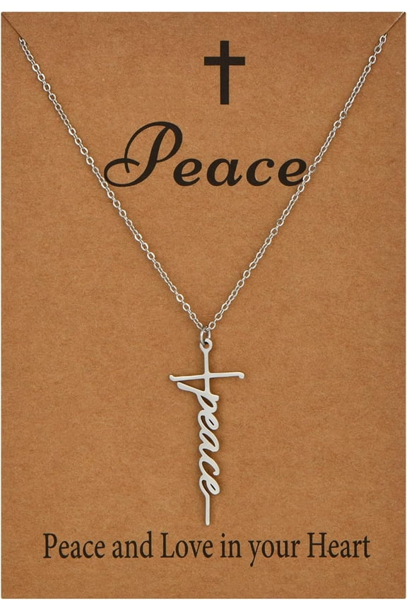 Happy Mother's Day Gifts - Mom Faith Cross Necklace for Women - Inspirational Grace Believe Hope Warrior Trust Pendant Necklace Gift Silver Plated 15 Peace