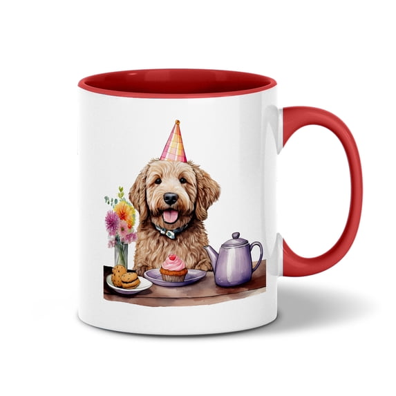 Happy Mother's Day Goldendoodle with Sweets and Flowers at a Picnic 11oz Accent Two-tone Mug Doodle Dog Lover Gifts Idea Coffee Tea Cup - 13005