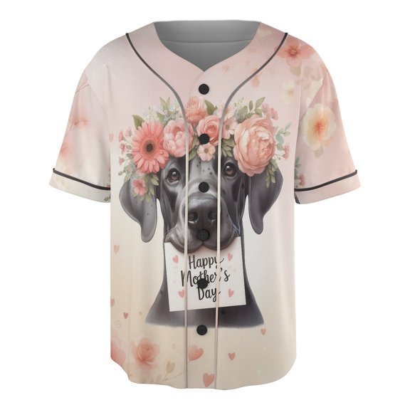 Happy Mother's Day Great Dane with Flower Crown and Greeting Card All Over Print 3D Baseball Shirt Danes Dog Lover Gifts Softball Sport - 13004