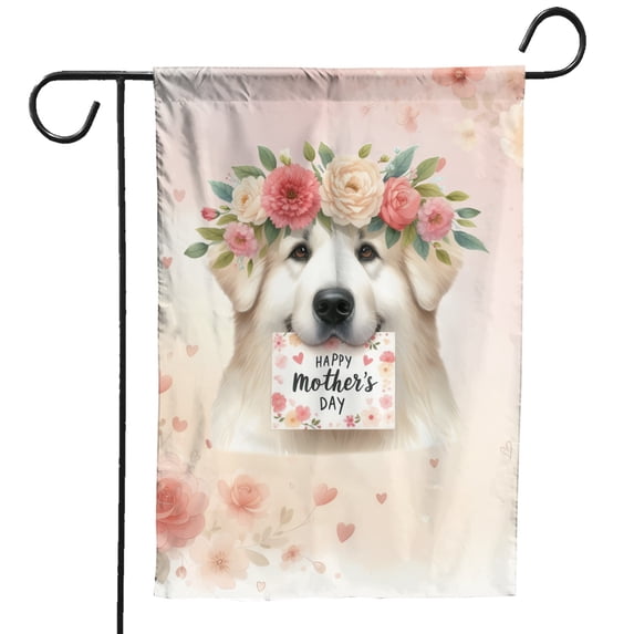 Happy Mother's Day Great Pyrenees with Flower Crown and Greeting Card Garden Flag 12x18in Double Sided Pyr Dog Lover Outdoor Decor - 13004