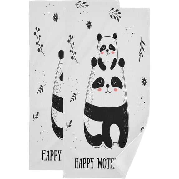 Happy Mother's Day Hand Towels 2 PCS, Cute Panda Bear Black Kitchen Towel Ultra Soft and Highly Absorbent,Decorative Fingertip Face Towel for Bathroom Hotel, 28.3"x14.4"