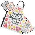 thumbnail image 1 of Happy Mother's Day Heart 5 Pcs Kitchen Set Heat Resistant Oven Mitts and Non-Slip Pot Holders with Adjustable Cooking Apron, 1 of 6