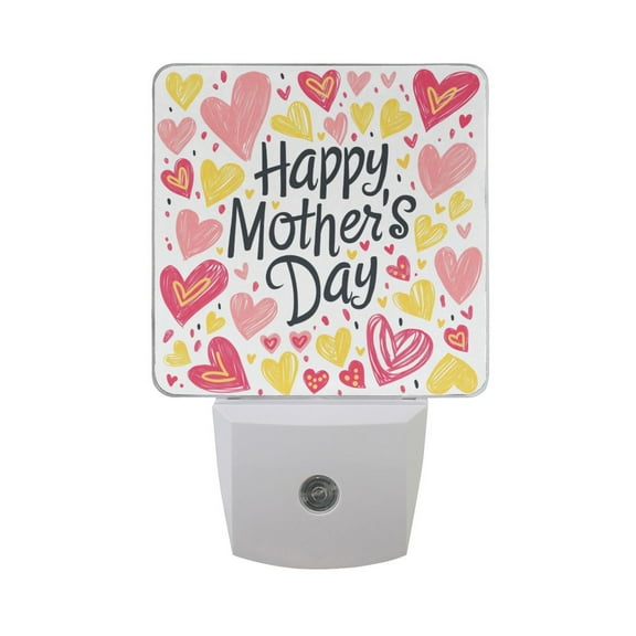 Happy Mother's Day Heart Night Light 2 Pack LED Nightlight Plug into Wall Dusk to Dawn Sensor Soft White