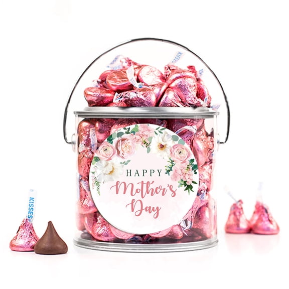 Happy Mothers Day Stickered Paint Can Gift Filled With Pink Hersheys Kisses Milk Chocolate