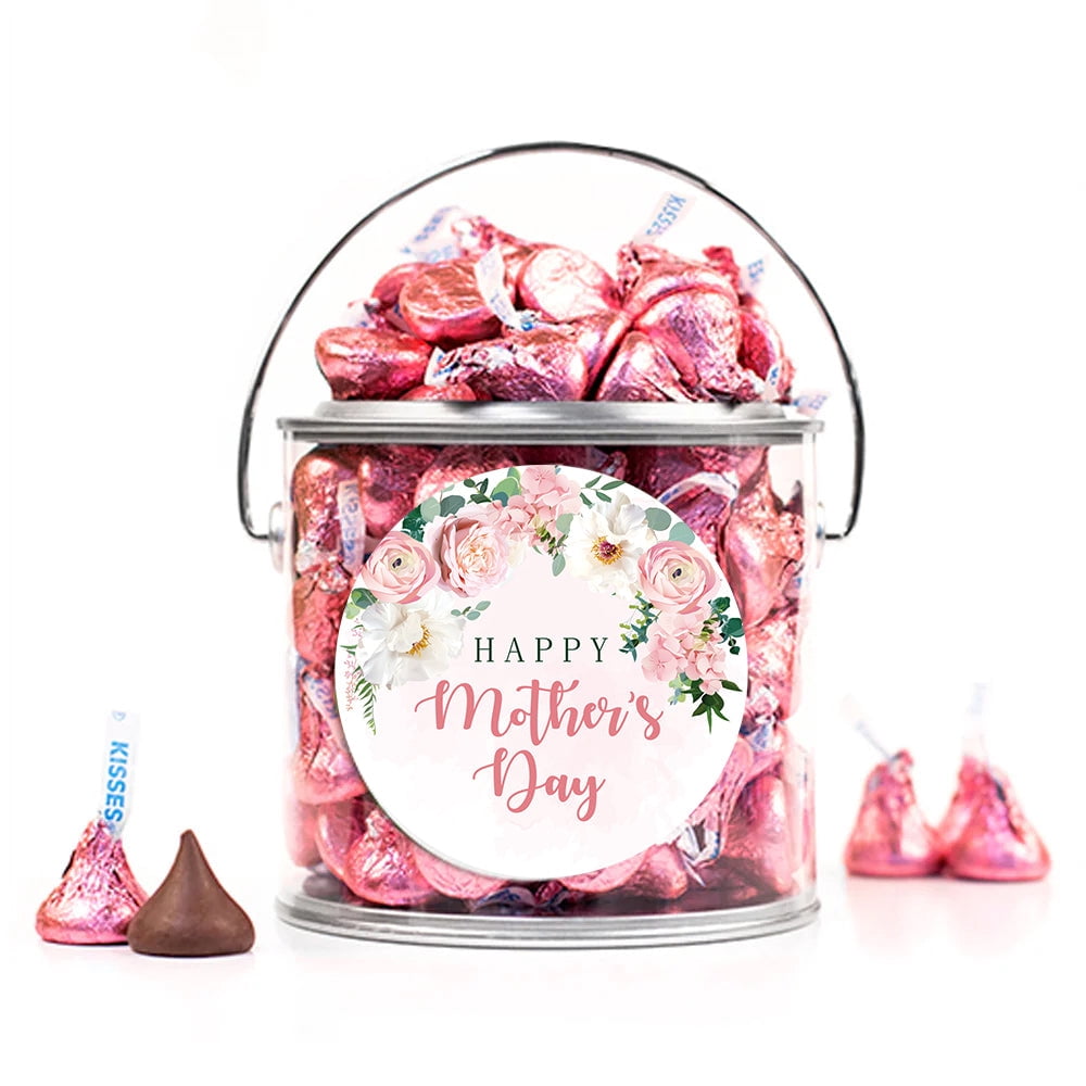 Happy Mothers Day Stickered Paint Can Gift Filled With Pink Hersheys Kisses Milk Chocolate