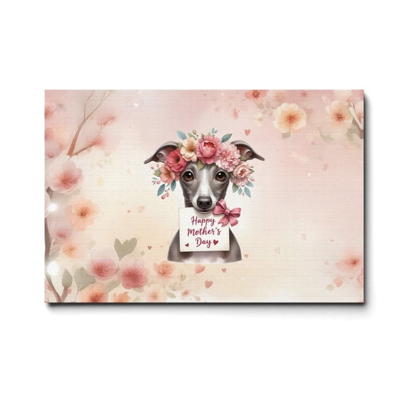 Happy Mother's Day Italian Greyhound with Flower Crown and Greeting Card Horizontal Matte Canvas Poster Greyhound Dog Lover Wall Art Home Decor - 13004