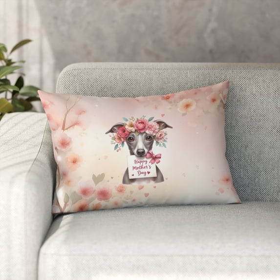 Happy Mother's Day Italian Greyhound with Flower Crown and Greeting Card Pillowcase Double Sided Greyhound Dog Lover Pillow Case Covers - 13004