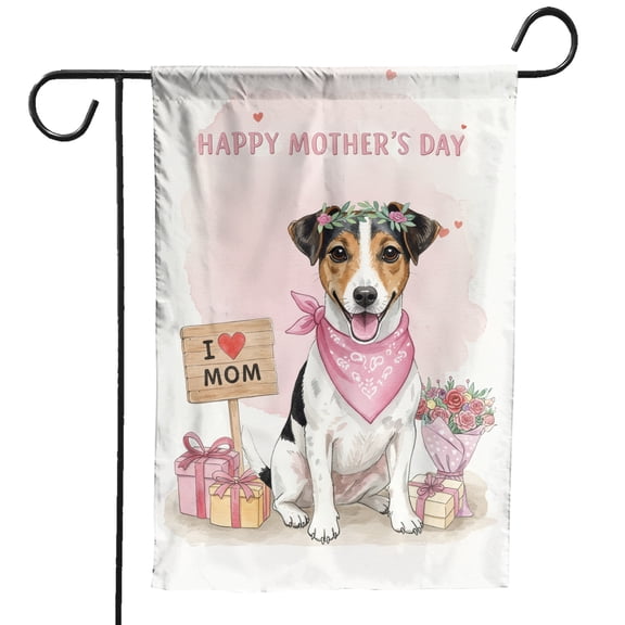 Happy Mother's Day Jack Russell Terrier Love Dog Mom Heart Flower Garden Flag 12x18in Double Sided Parson Jack Dog Lover Outdoor Decor - 12004