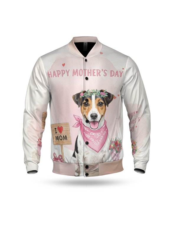 Happy Mother's Day Jack Russell Terrier Love Dog Mom Heart Flower All Over Print 3D Baseball Jacket Parson Jack Dog Lover Bomber Jacket Softball - 12004