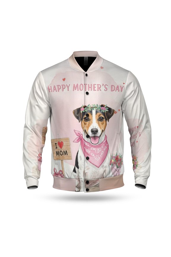 Happy Mother's Day Jack Russell Terrier Love Dog Mom Heart Flower All Over Print 3D Baseball Jacket Parson Jack Dog Lover Bomber Jacket Softball - 12004