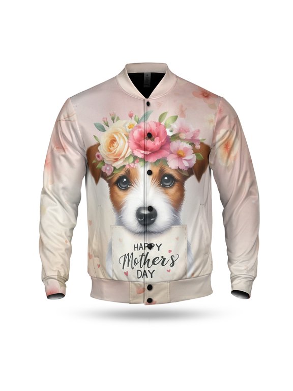 Happy Mother's Day Jack Russell Terrier with Flower Crown All Over Print 3D Baseball Jacket Parson Jack Dog Lover Bomber Jacket Softball - 13004