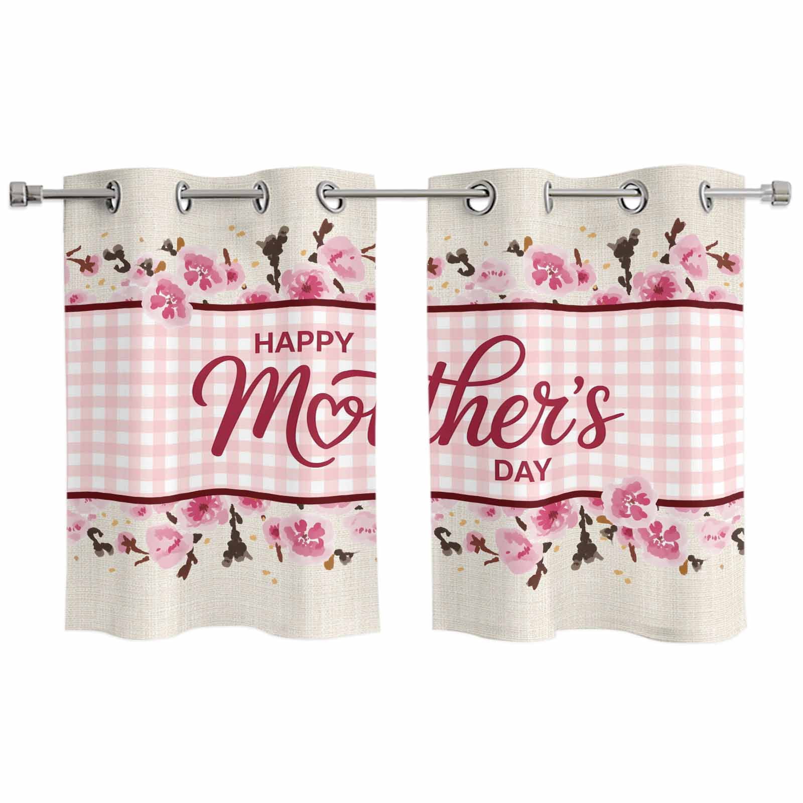 Hapy Rommet Happy Mother's Day Kitchen Curtains Window Panels, Pink Floral Buffalo ...
