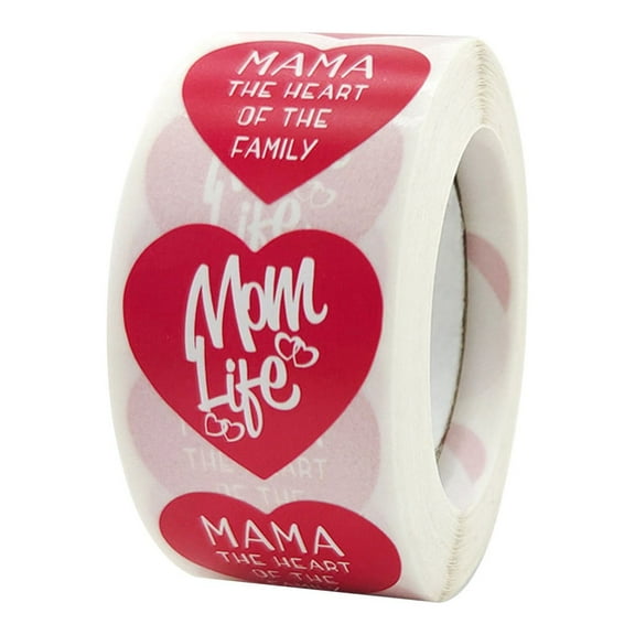 Happy Mother's Day Label Stickers Roll, 1 Inch 1Roll/500 Total Labels Heart Design Mothers Day Sticker Gift Box Bag Cards Decorations Envelope Seals