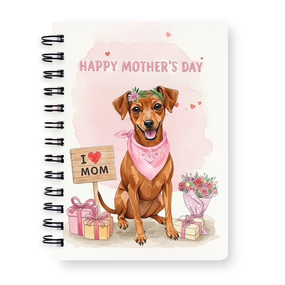 Happy Mother's Day Miniature Pinscher Love Dog Mom Heart Flower Spiral Bound Journal Mini Pin Dog Lover 5x7in Spiral Notebook - 12004