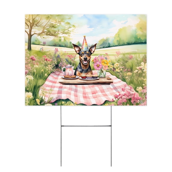 Happy Mother's Day Miniature Pinscher with Sweets and Flowers at a Picnic Yard Sign Mini Pin Dog Lover Outdoor Home Lawn Garden Porch Decor - 13005