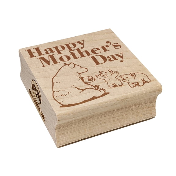 Happy Mother's Day Momma Bear with Cubs Square Rubber Stamp Stamping Scrapbooking Crafting - Small 1.25in