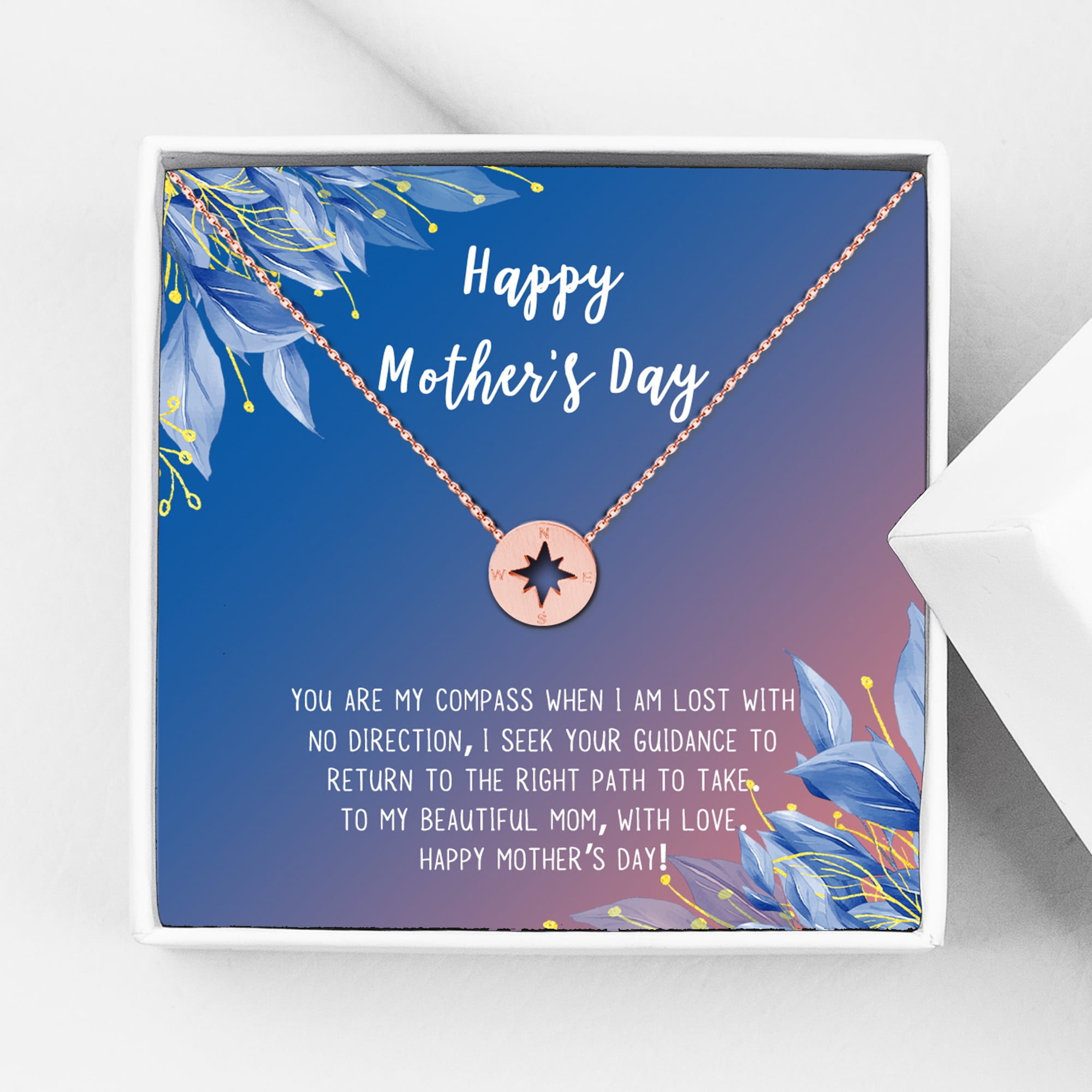 Happy Mother's Day Necklace and Card Set, Necklace for Mom, Jewelry Gift, Gift for Mom, Gift for Her, Mom Necklace, Mother's Day Gift, Gift Set for Mom [Rose Gold Compass, 18" Chain]