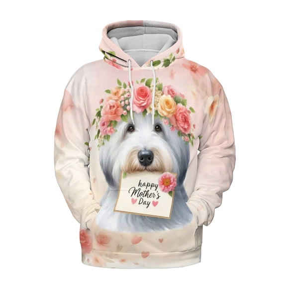 Happy Mother's Day Old English Sheepdog with Flower Crown and Greeting Card All Over Print 3D Hoodie Unisex Merch Hoodies Dog Lover - 13004